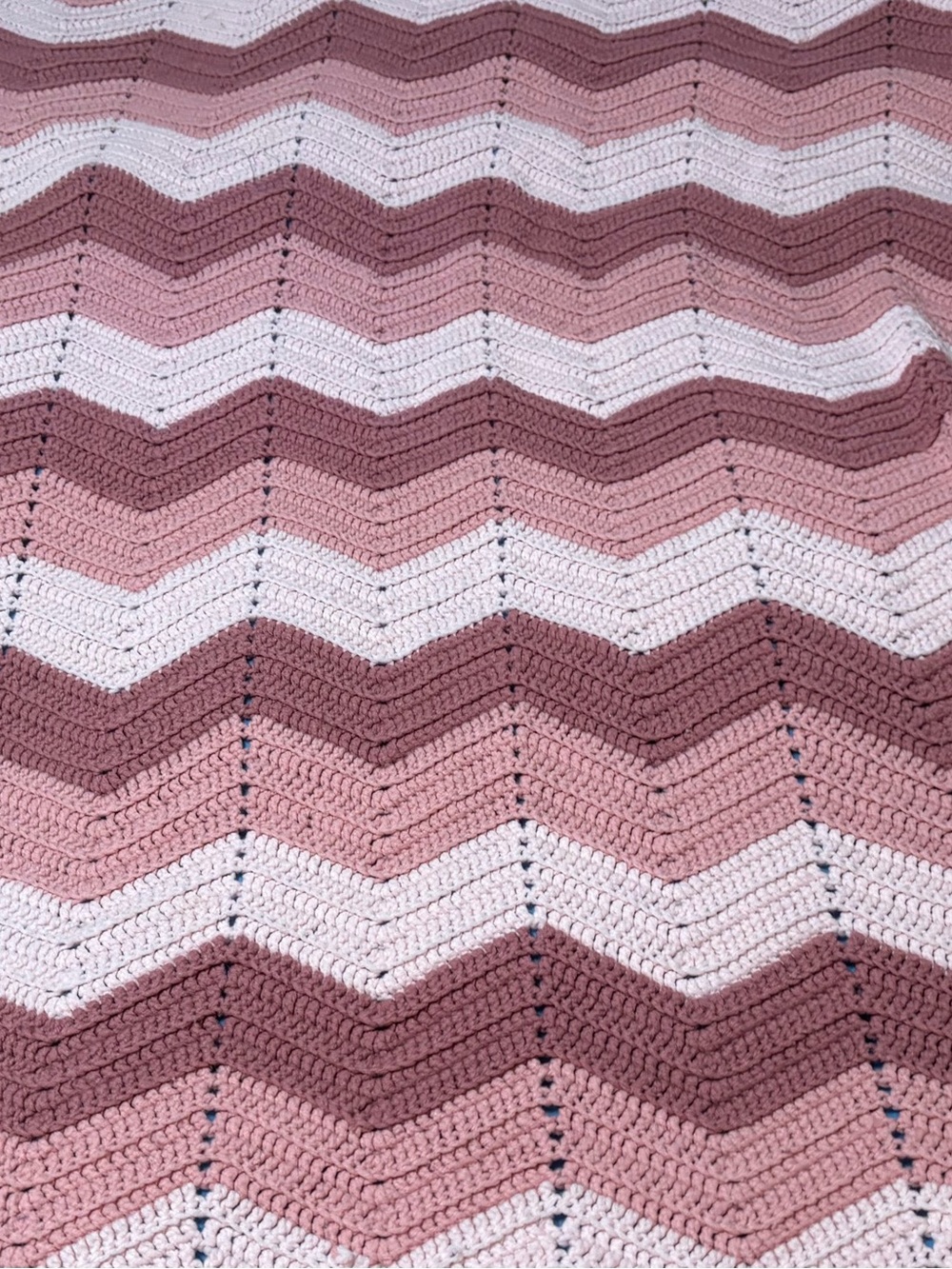 Classic Chevron Crochet Throw Blanket in Pink and White